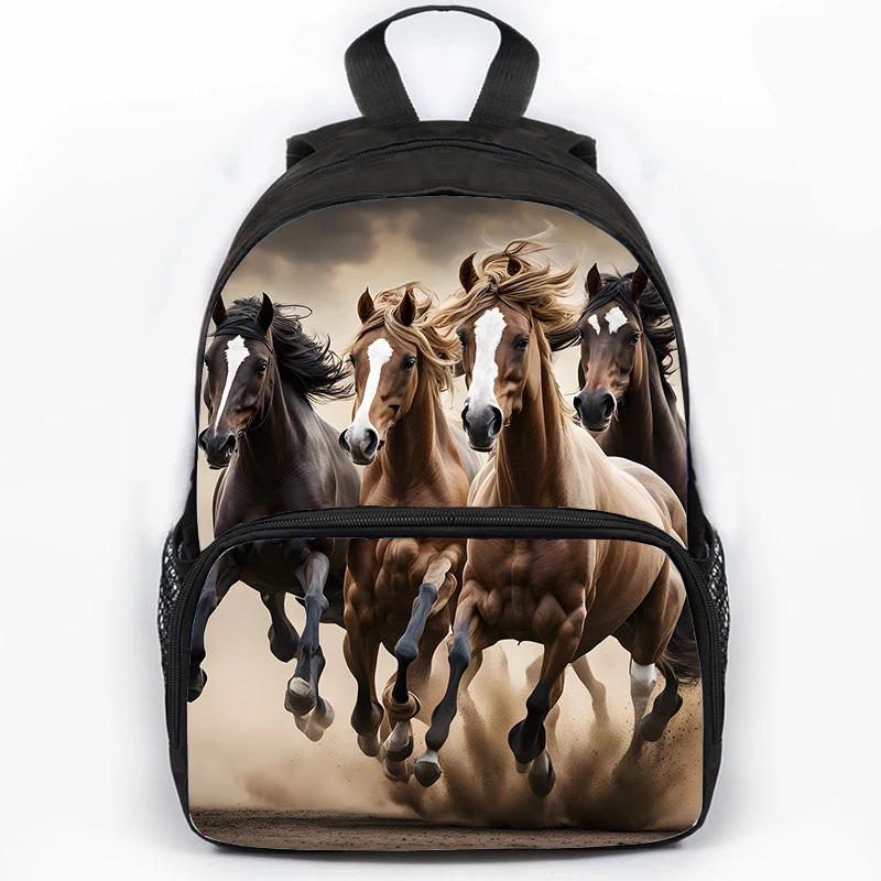 Large Capacity Backpack for Students Boys Girls Running Horses Print Waterproof School Bags Children Knapsack Travel Bag Mochila