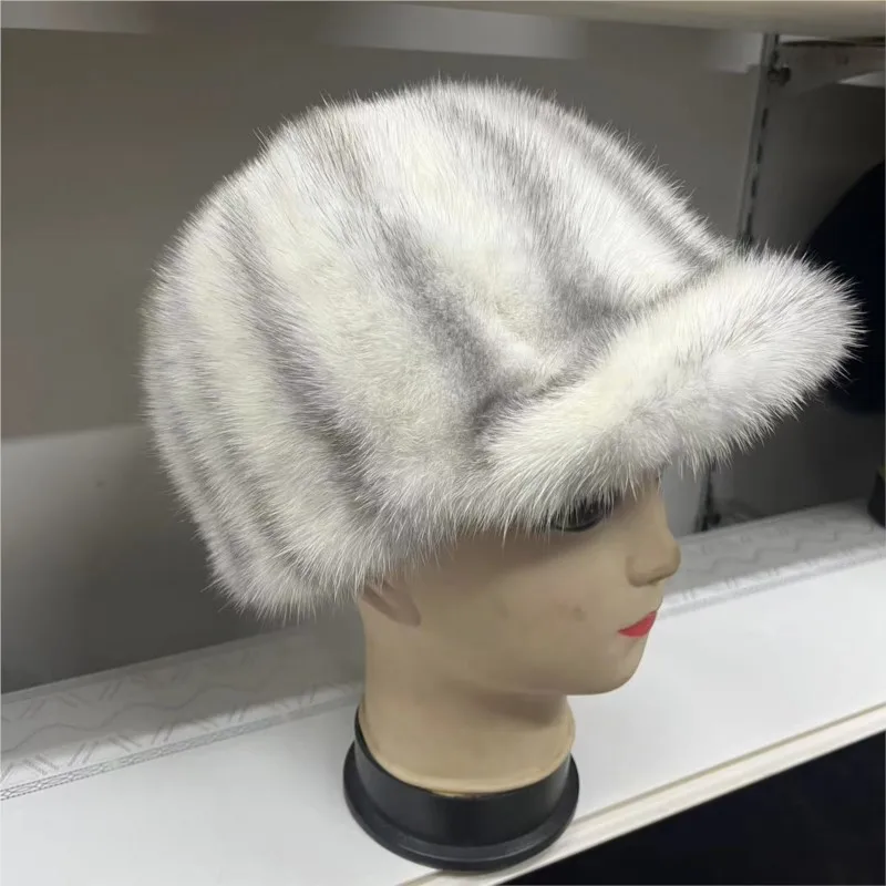 Fashionable and warm water-fleece hat women's fur baseball cap dome ear outdoor