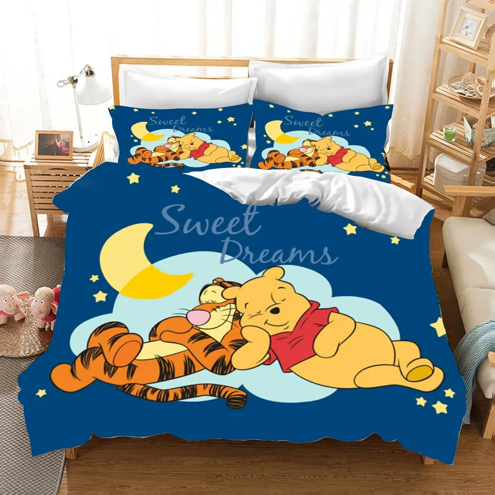 Juegos de cama de Winnie the Pooh, edredón de oso bonito, funda de cama, funda de edredón, funda de almohada, juegos de 2-3 piezas, decoración de dormitorio