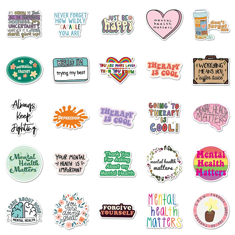 10/30/50PCS Art Mental Health Motivational Phrase Stickers Cartoon Graffiti Decals DIY Phone Fridge Helmet Bike Car Sticker Toy