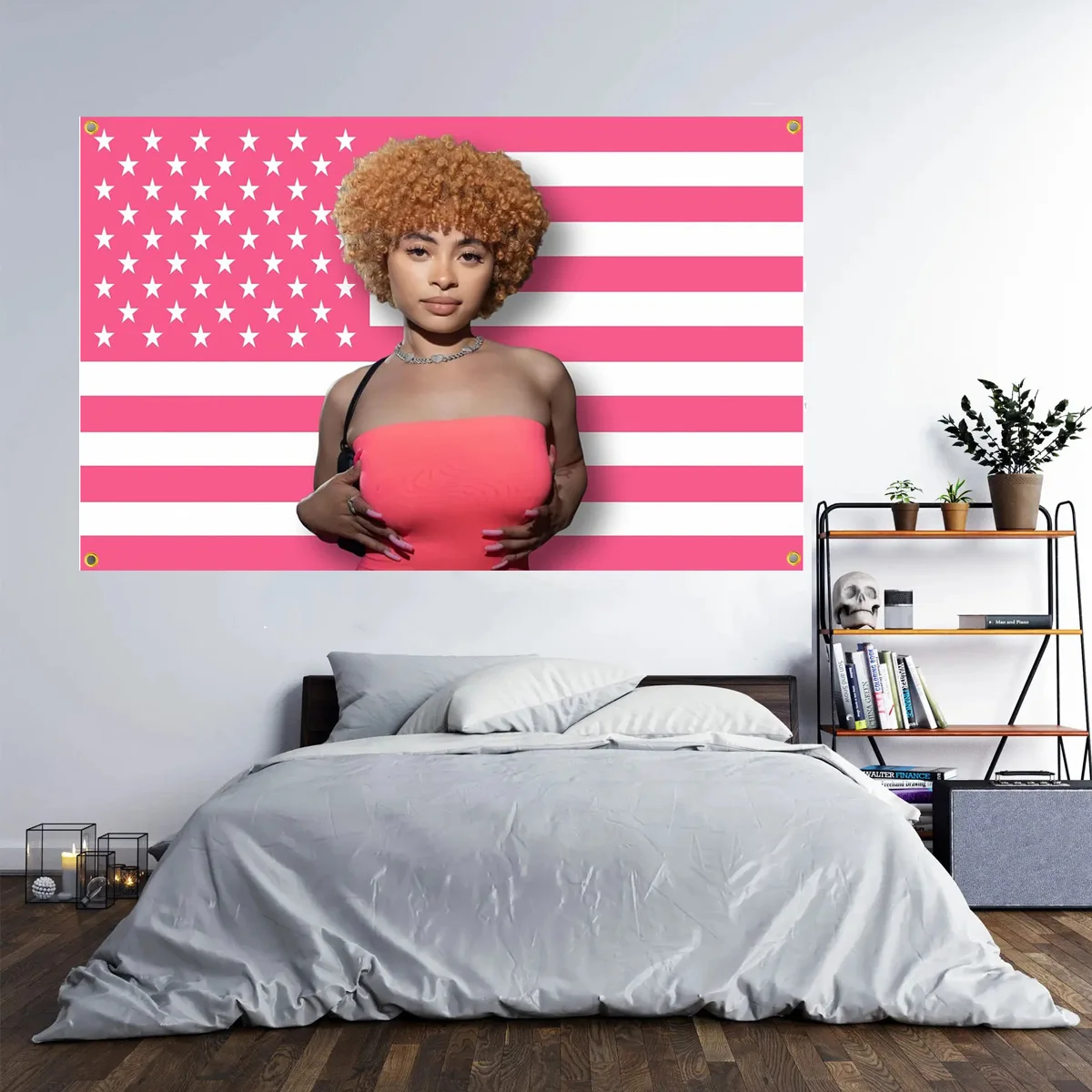 Ice Spice Tapestry Wall Tapestry Ice Spice American Flag Pink Tapestry 3x5Fts 90X150cm with 4 Brass Gromments