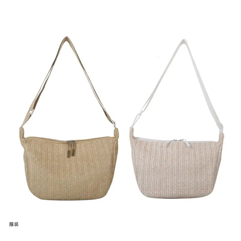 D0UD Women Straw Shoulder Bag Ladies Hand-woven Tote Bag Large Capacity Bag