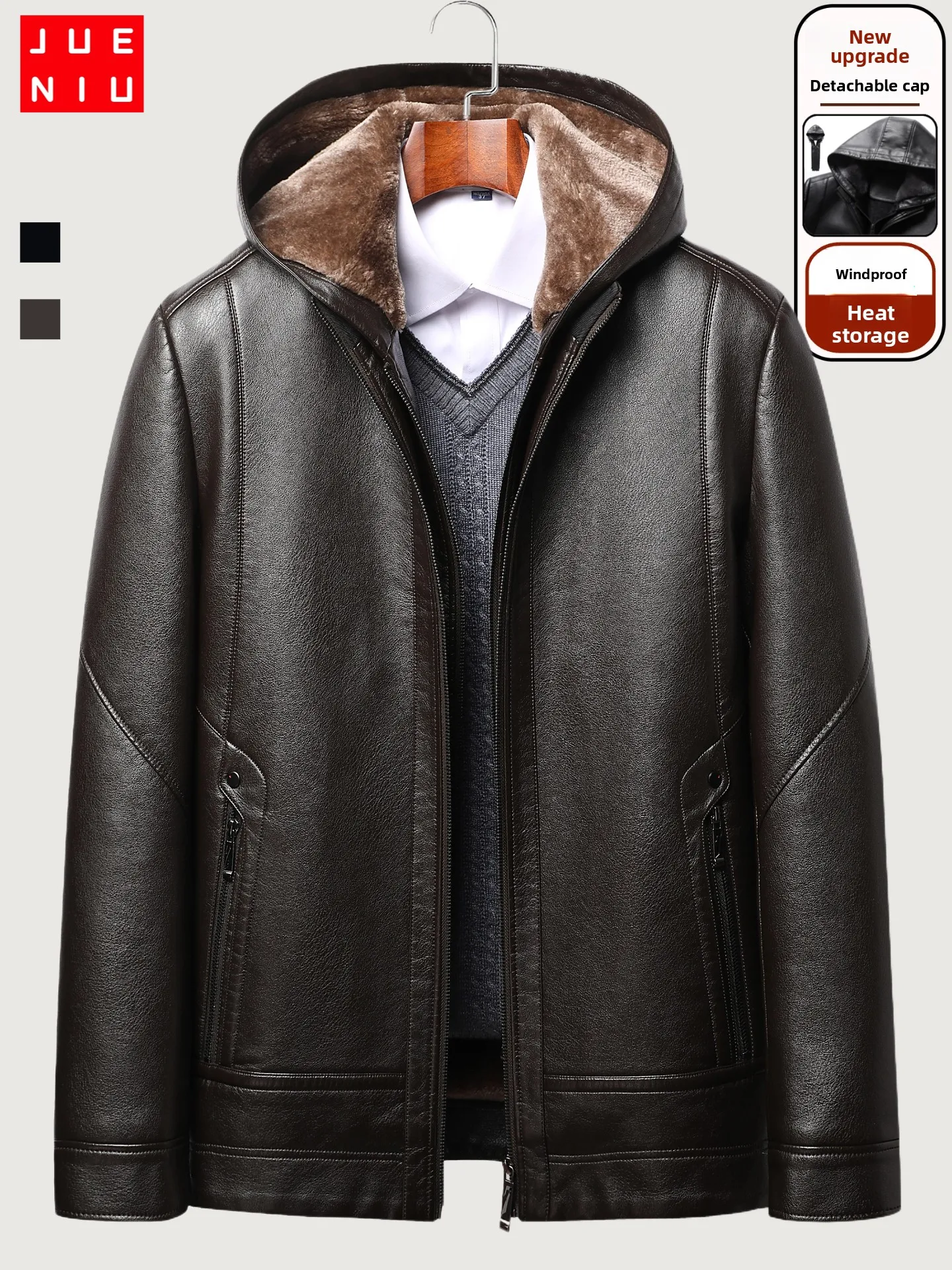 

New Winter Jaet Men's Thiened Fce Lined Removable Hat Warm Cotton Coat for Middle-Aged And ly Busin Casual Sle