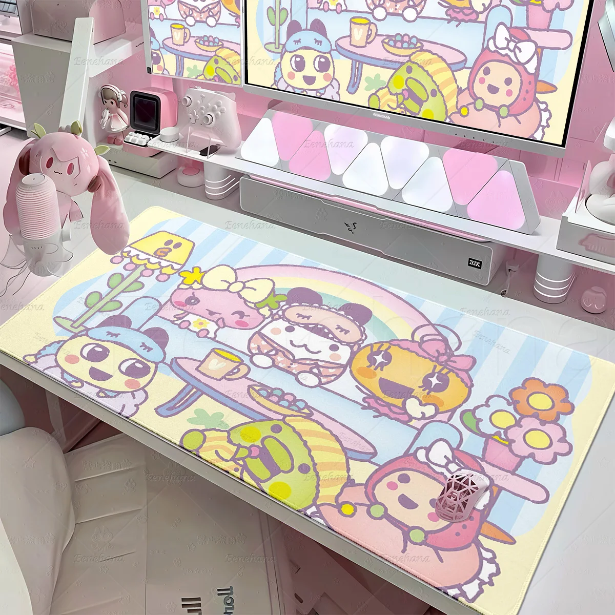Kawaii Cartoon T-Tamagotchi Mousepad PC Gaming Computer Keyboard Desk Mat Rubber Washable Non-Slip Lock-Edge Office Accessories