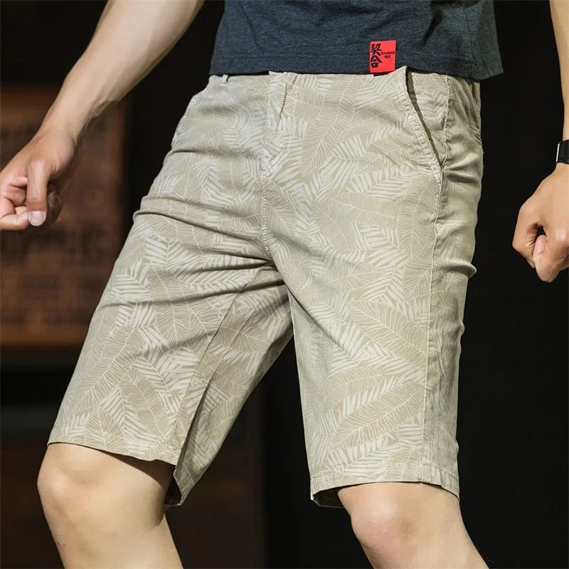 

2023 New Men's Summer Thin 100% Cotton Print Shorts Korean Fashion Slim Fit Capris Sports Large Stretch Breathable Casual Shorts