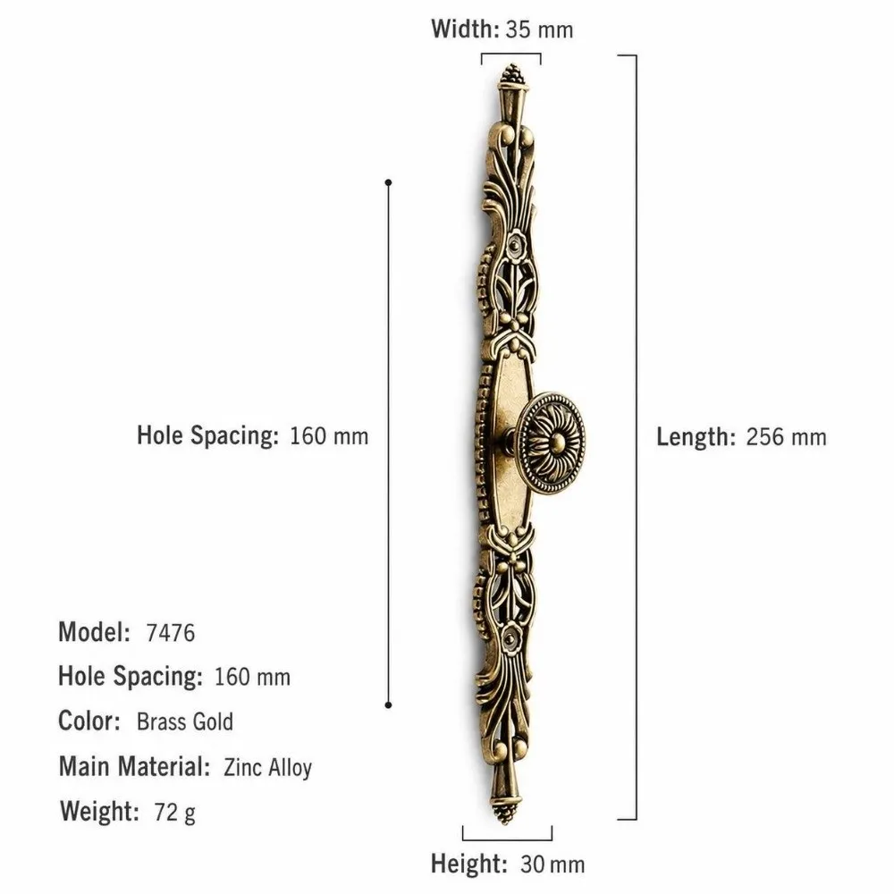 Zinc Alloy Antique Bronze Cabinet Pulls European Vintage Wardrobe Door Handles Bronze-Finished Ornate Hardware Cabinet Handles