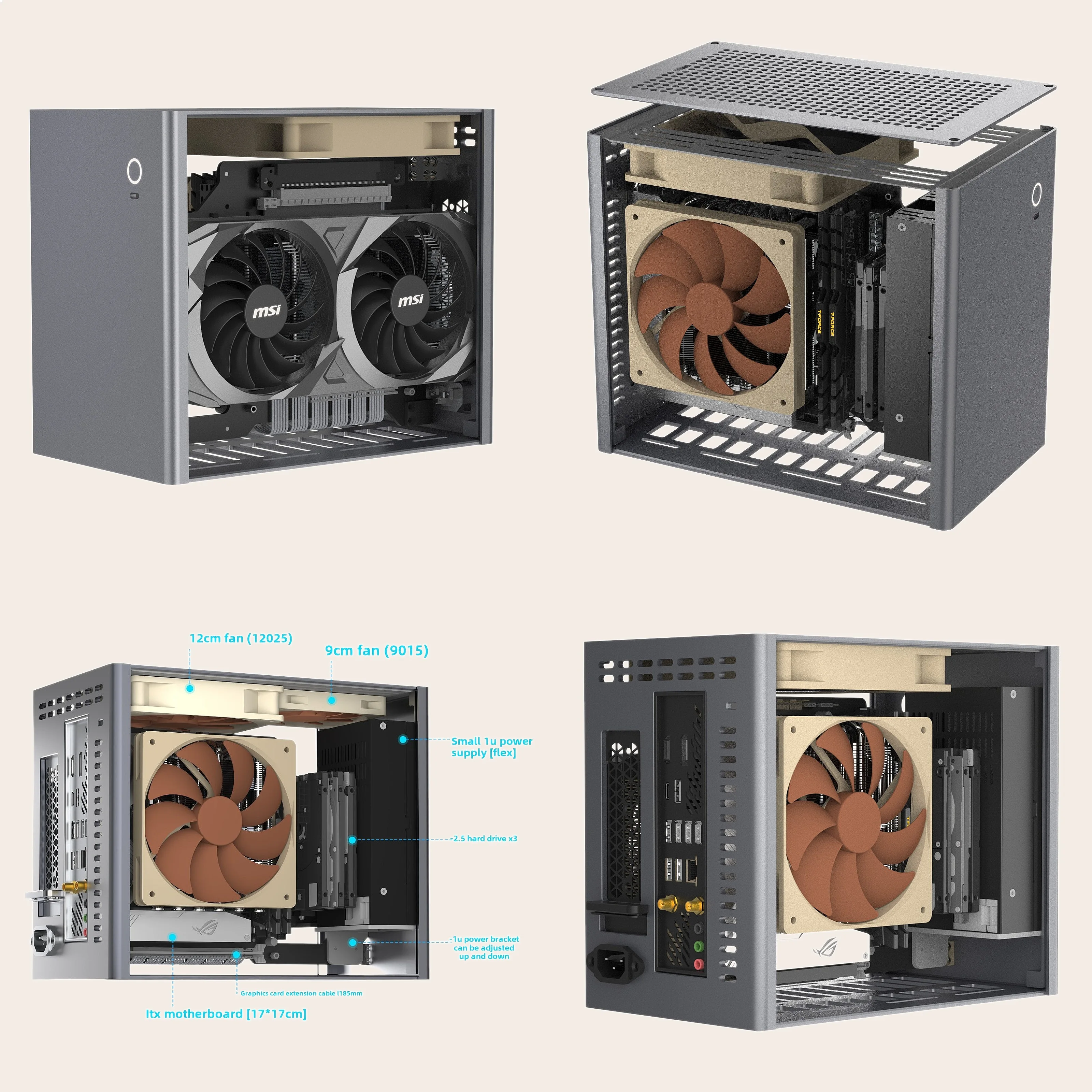 2025 Neues V2 Aluminium-Legierung ITX Mini-Desktop-Gehäuse Unterstützt 1U-Netzteil Kleiner Host