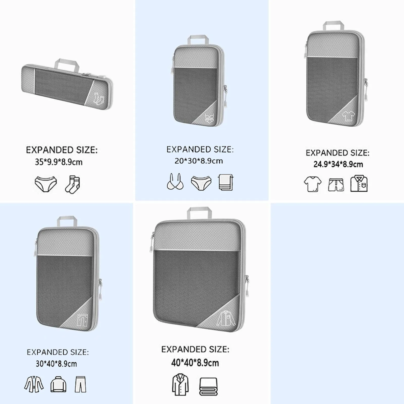 5 مجموعات من مكعبات التعبئة الضاغطة للسفر، أساسيات السفر خفيفة الوزن للعطلات، متينة، لحمل الأمتعة