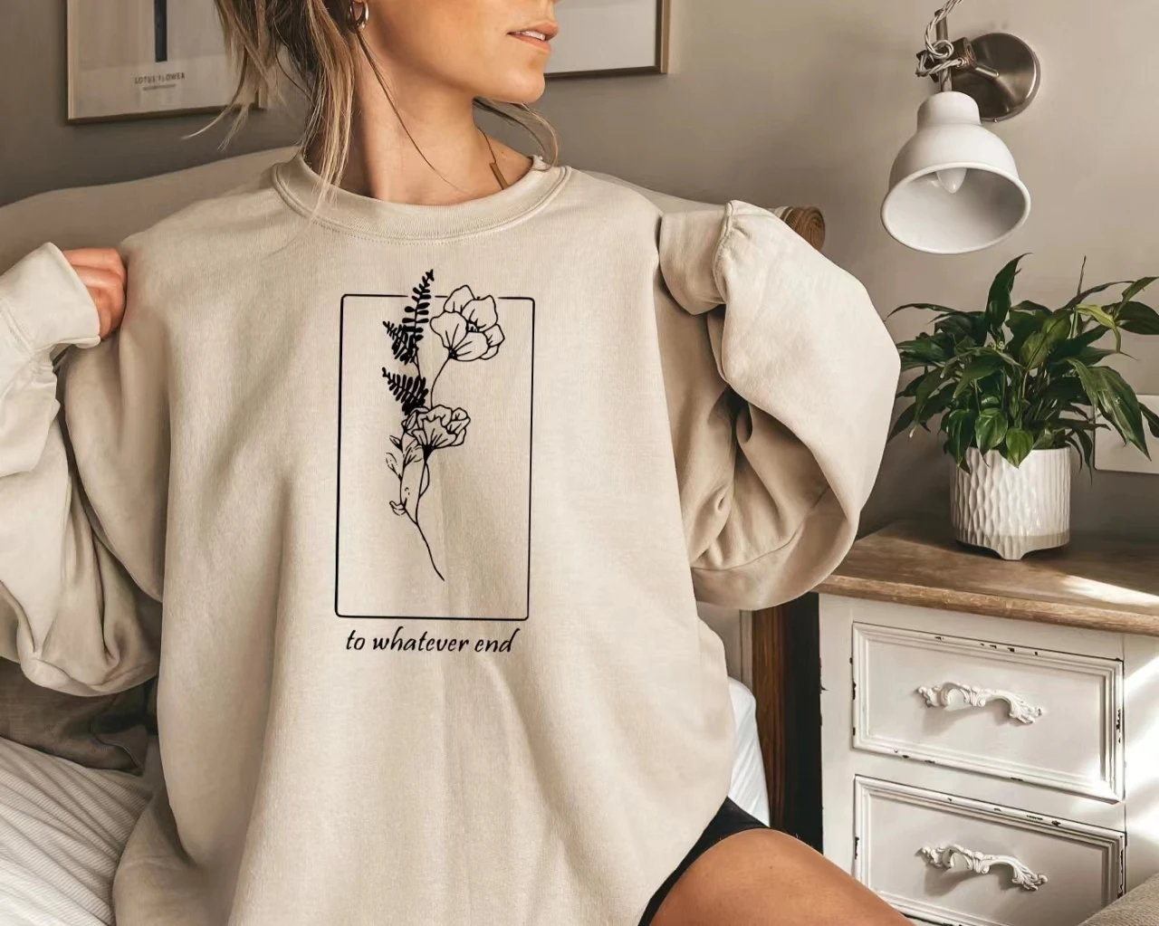 Vintage Elegance Rose Print Women Sweatshirt To Whatever End Slogan Female Clothes New Hot Sale Popular Holiday Casual Girl Tops