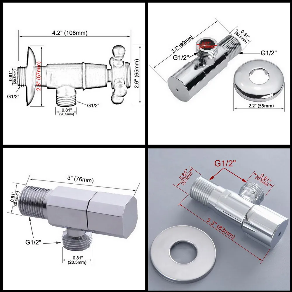 Brass Cross Handles Bathroom Angle Stop Valve 1/2\