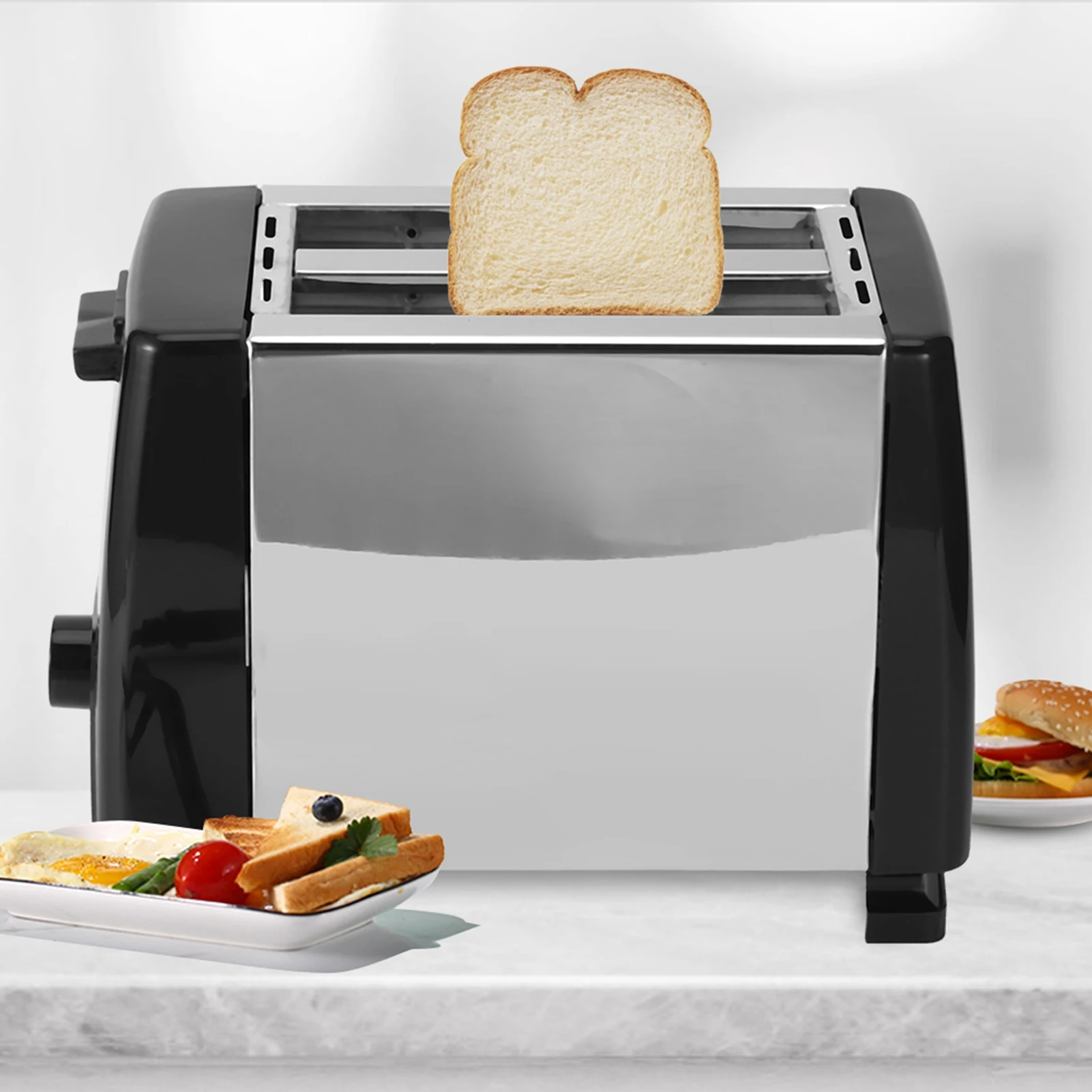 650‑850W 2  Bread Toasters 6 Gears Breakfast Cooking Machine EU Plug 220‑240V Black Bread Toasters Breakfast Machine