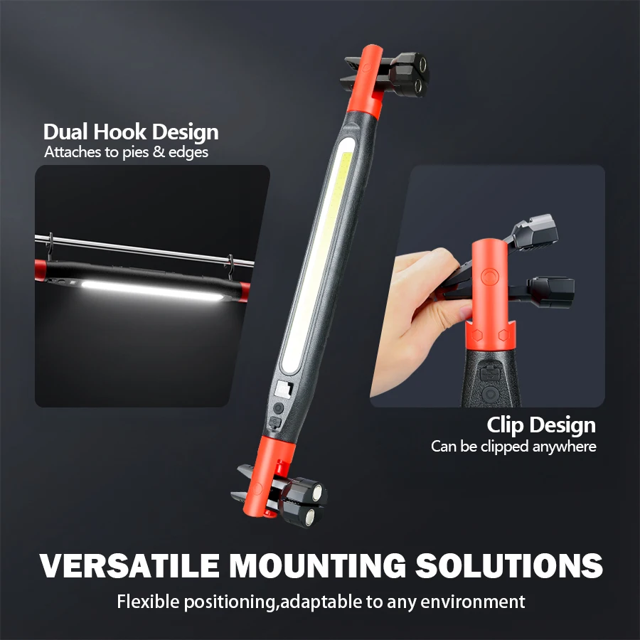 1PC High Lumen Rechargeable LED Work Light for Car Emergency Repair, Powerful Magnetic Flashlight with Hooks and Magnetic Base