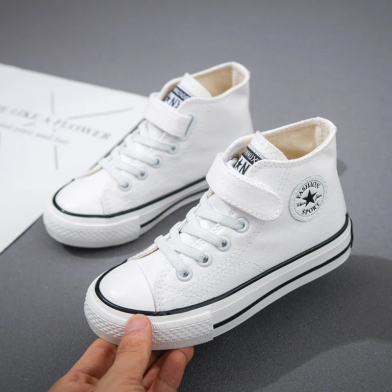 

Canvas Shoes Student Casual New Children Hook and Loop Slip on Flat Board Shoes Kids Soft Bottom Non Slip Breathable Sneakers