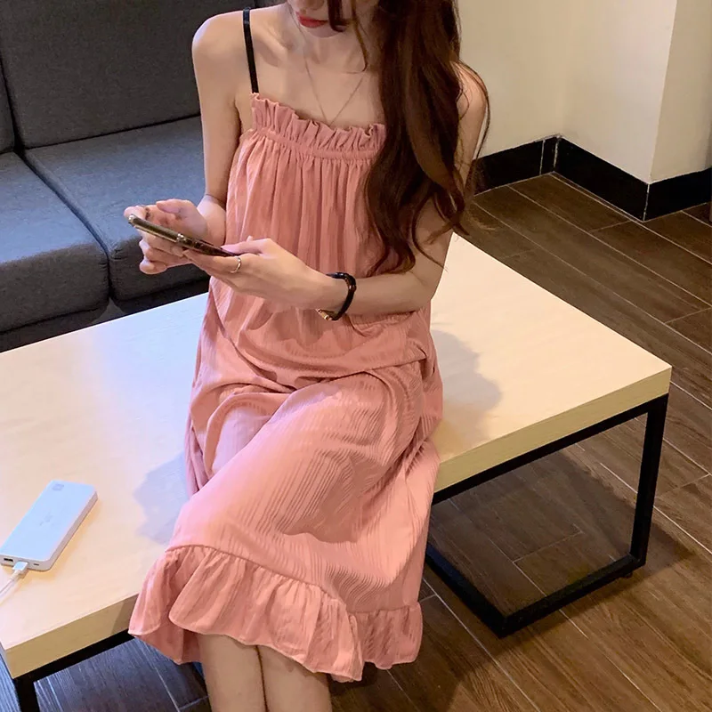 Summer New Korean Sling Ladies Nightgown Princess Style Pure Desire Can Be Worn Outside Sweet Comfortable Pajamas Homewear