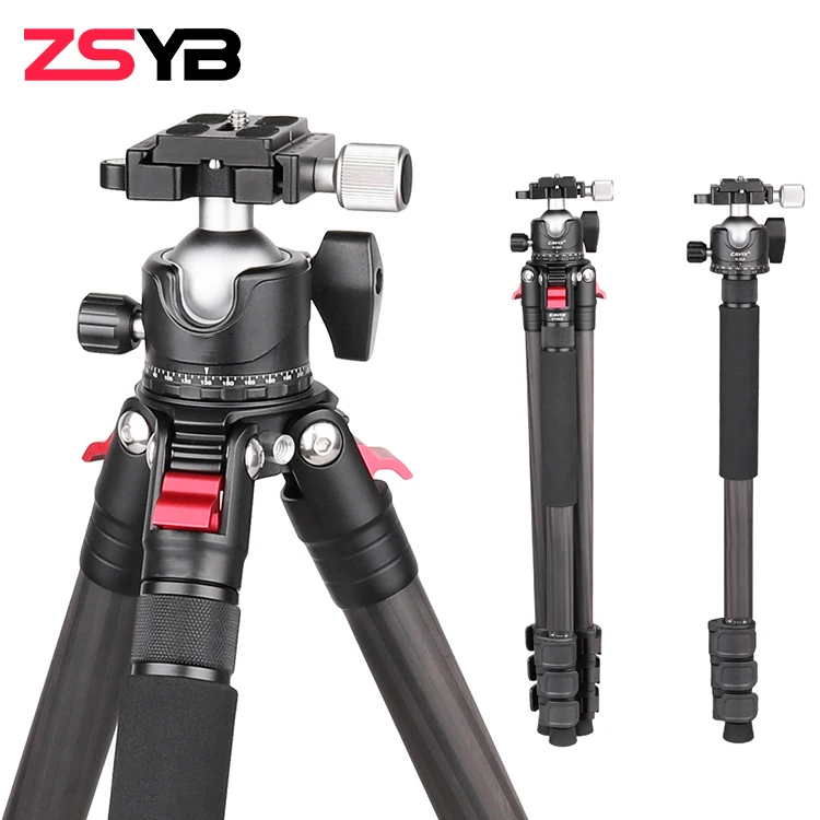 ZSYB Heavy Duty Video Camcorder Gimbal Carbon Fiber Tripod Fluid Drag Head DSLR/SLR Camera Tripods for Phone