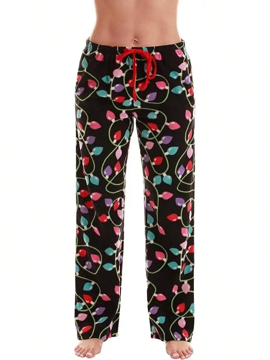 

Women Micro Fleece Pajama Pants With Christmas Light Print