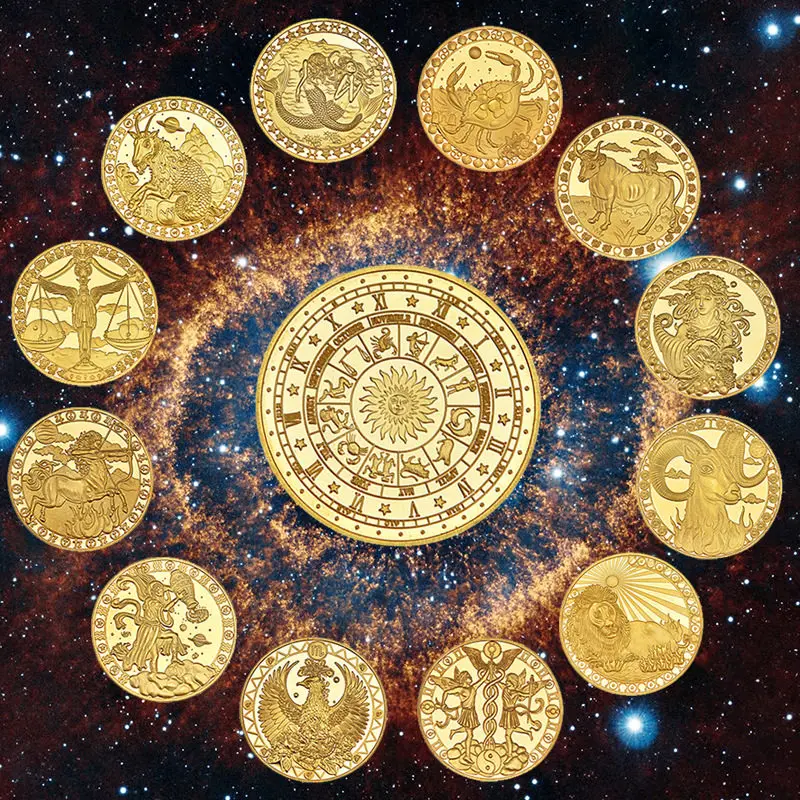 12 Zodiac Lucky Guardian Coins Full Set, Colorful Constellation Collectibles, Premium Metal Astrology Gift for Hobbyists & Gift