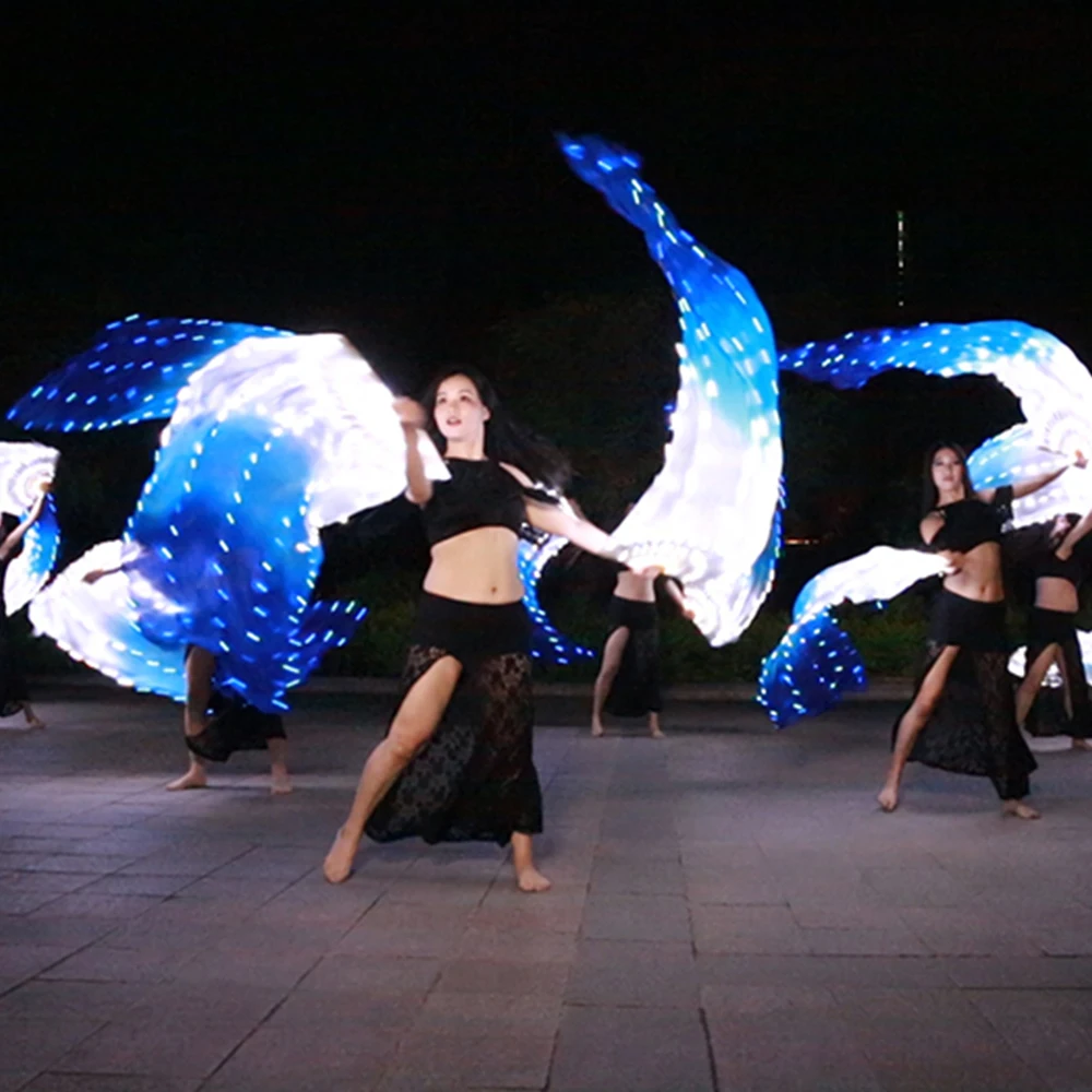 Acessórios para Dança do Véu de Seda, Luzes LED longas azuis e brancas, Trajes de Prática e Performance de Palco 180cm