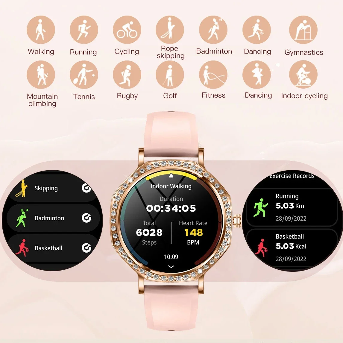 

Смарт-часы AMOLED для женщин с функцией звонков по Bluetooth, мониторингом здоровья, ИИ ChatGPT, трекером спортивной активности, модные наручные часы для дам