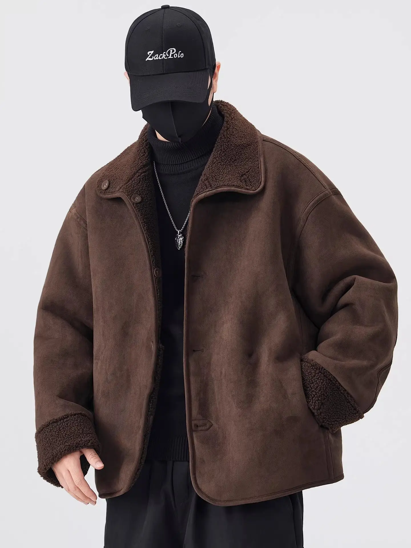 Thickened American Style Men's Cotton Jacket Retro Casual Outerwear Warm Fur Leather Integrated Winter Fashion Brand Coat