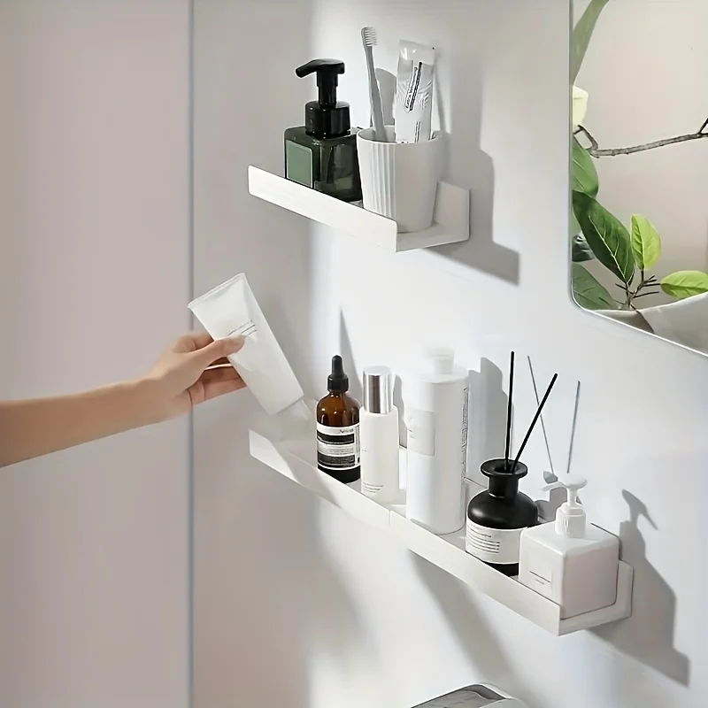 Desktop Adjustable Plastic Wall‑Mount Organizer Shelves, Drill‑Free Hanging Storage for Minimalist Farmhouse Style