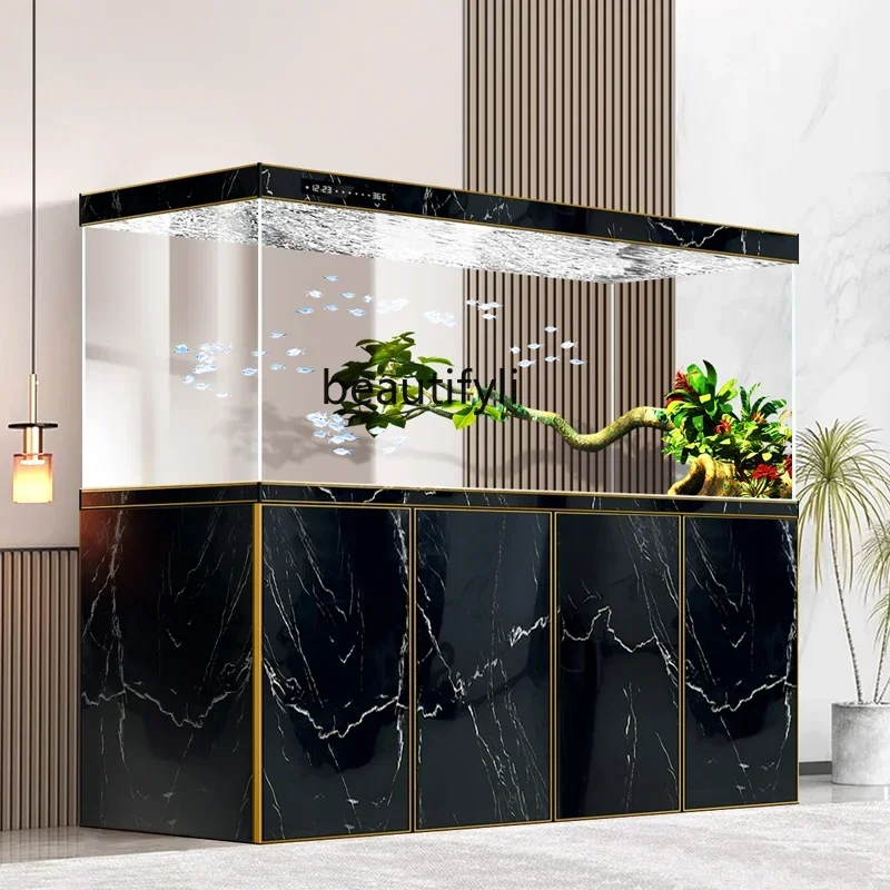 Pipeless bottom filter fish tank living room large partition ultra-white glass ductless aquarium