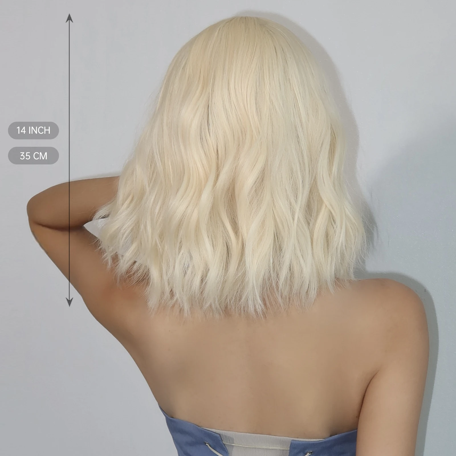 Beżowy blond Bob faliste peruki syntetyczne z grzywką krótkie peruki Cosplay Lolita dla kobiet Afro DaiIy naturalne żaroodporne sztuczne włosy