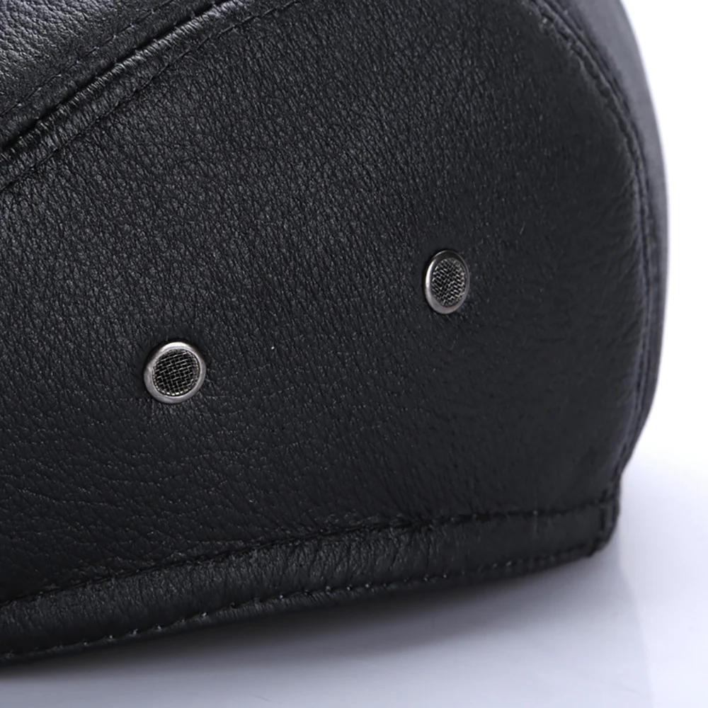 Winter Flat Cap Beret Men Black Warm Duckbill Hat high-grade Ear Flaps Thicker Genuine Cowhide Leather Solid Classic Driving Cap