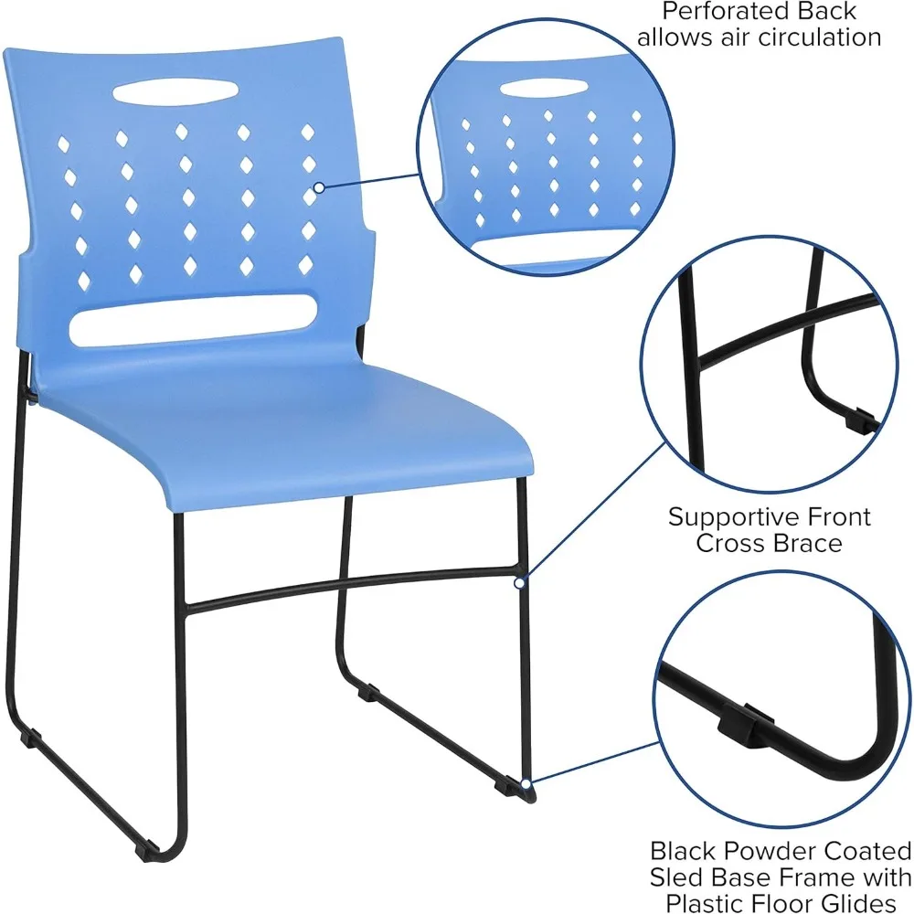 إيما + أوليفر 881 رطل. كرسي مكدس بقاعدة زلاجات زرقاء مع ظهر بفتحة تهوية #4