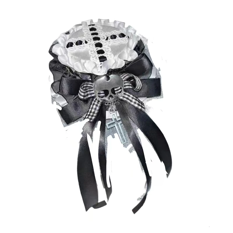 Subcultura y2k meninas rendas headwear gótico preto e branco verificação babado organza esqueleto pequeno chapéu acessórios para o cabelo