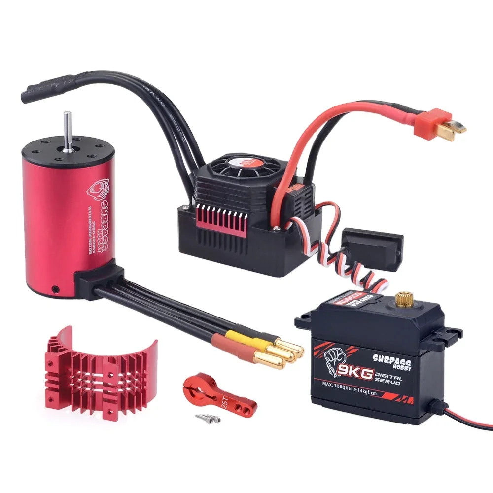 SmCpKK Waterproof Combo 3660 3500KV Brushless Motor W//Heat Sink 80A Brushless ESC +S0900M 9KG Servo For RC 1/10 Car