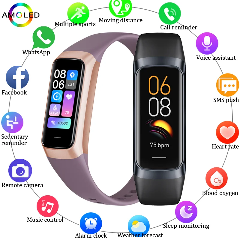 

LIGE Smart Watch Amoled Smartband Women Man Heart Rate Blood Pressure Monitor Connect Smartwatch Bracelet Sport Fitness Tracker