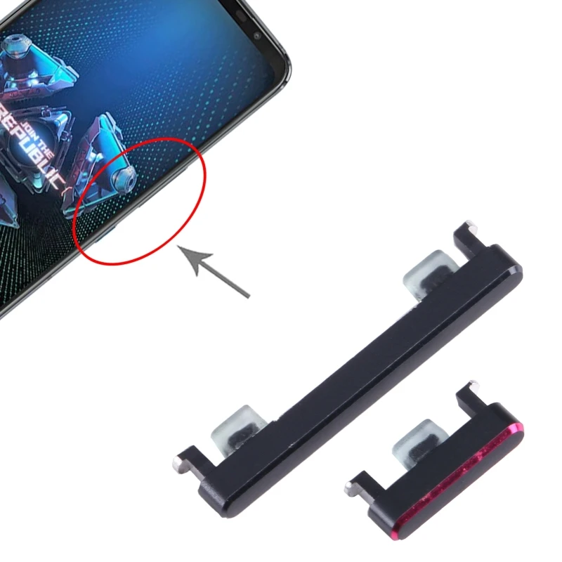 Botão de controle de energia e volume para Asus Rog Phone 5, ZS673KS, Peça de reparo vermelha, 1 conjunto