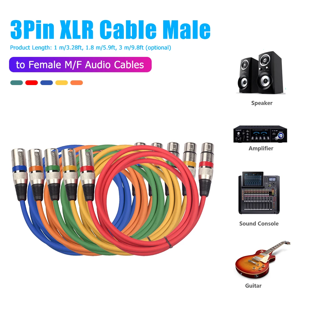 5pcs XLR Male to Female Cable 3 Pin Balanced Microphone Extension Cable Noise Cancelling Mic Speaker Cable For Recording Mixer