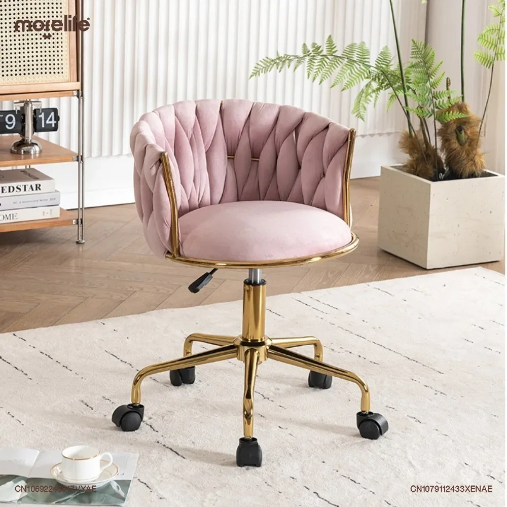 

Bedroom Makeup Backrest Chair Velvet Living Room Armchair Lifting Rotating Nail Salon Chair Design Coffee Stool Home Furniture