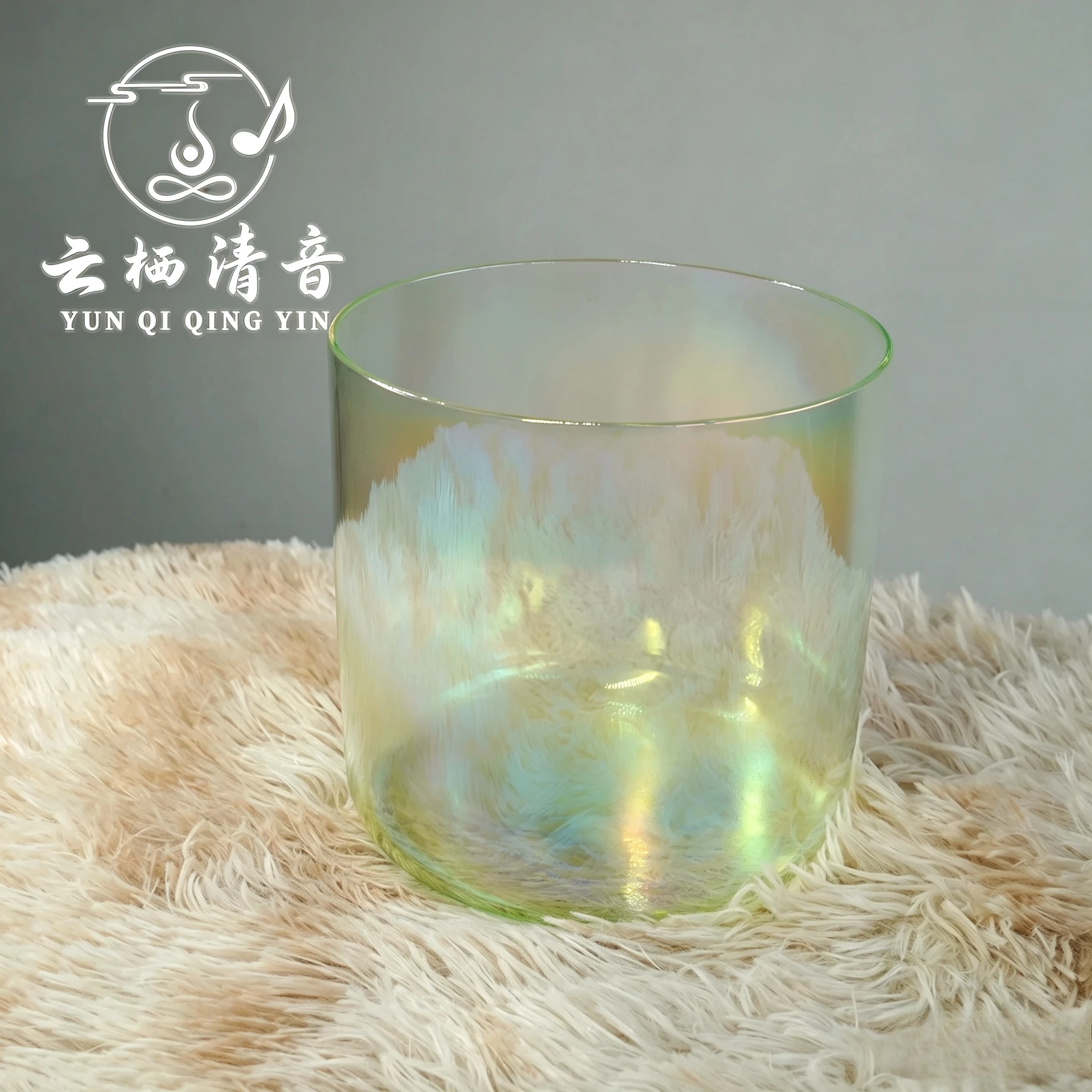 YUN QI QING YIN 6 Inch Green Cosmic Light Clear Crystal Singing Bowl ABCDEFG Tuned Note Yoga Sound Therapy Bowl Includes Mallet