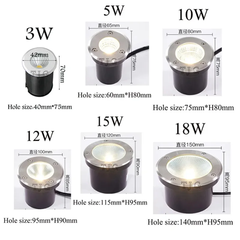 Waterproof led light garden underground  3W 5W 10W 12W 15W 18W IP68 Outdoor Buried Garden Path Spot Recessed Inground Lighting