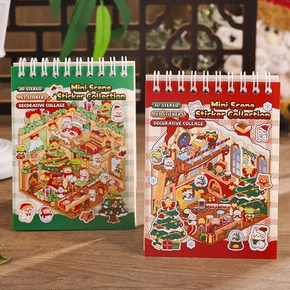 

Merry Christmas Miniature Scenes Sticker Mini Size 6 Scenes 3D Landscape Sticker Cartoon Creative Crafting DIY Sticker Books