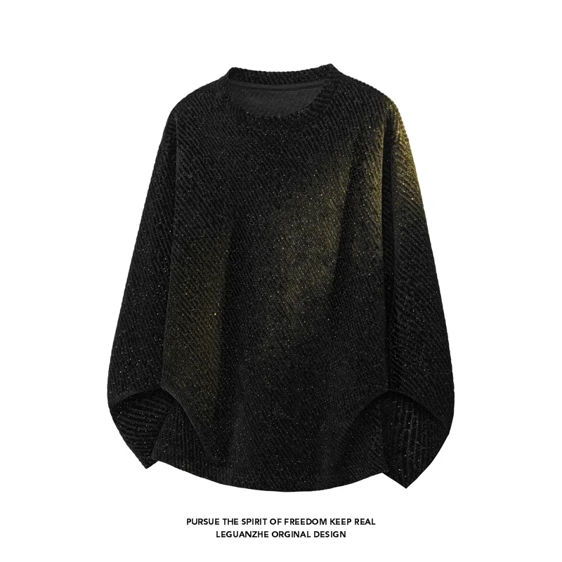 Men Diagonal Stripe Textured Long Sleeve T Shirt Crew Neck Loose Fit Casual Streetwear Pullover Top view 4
