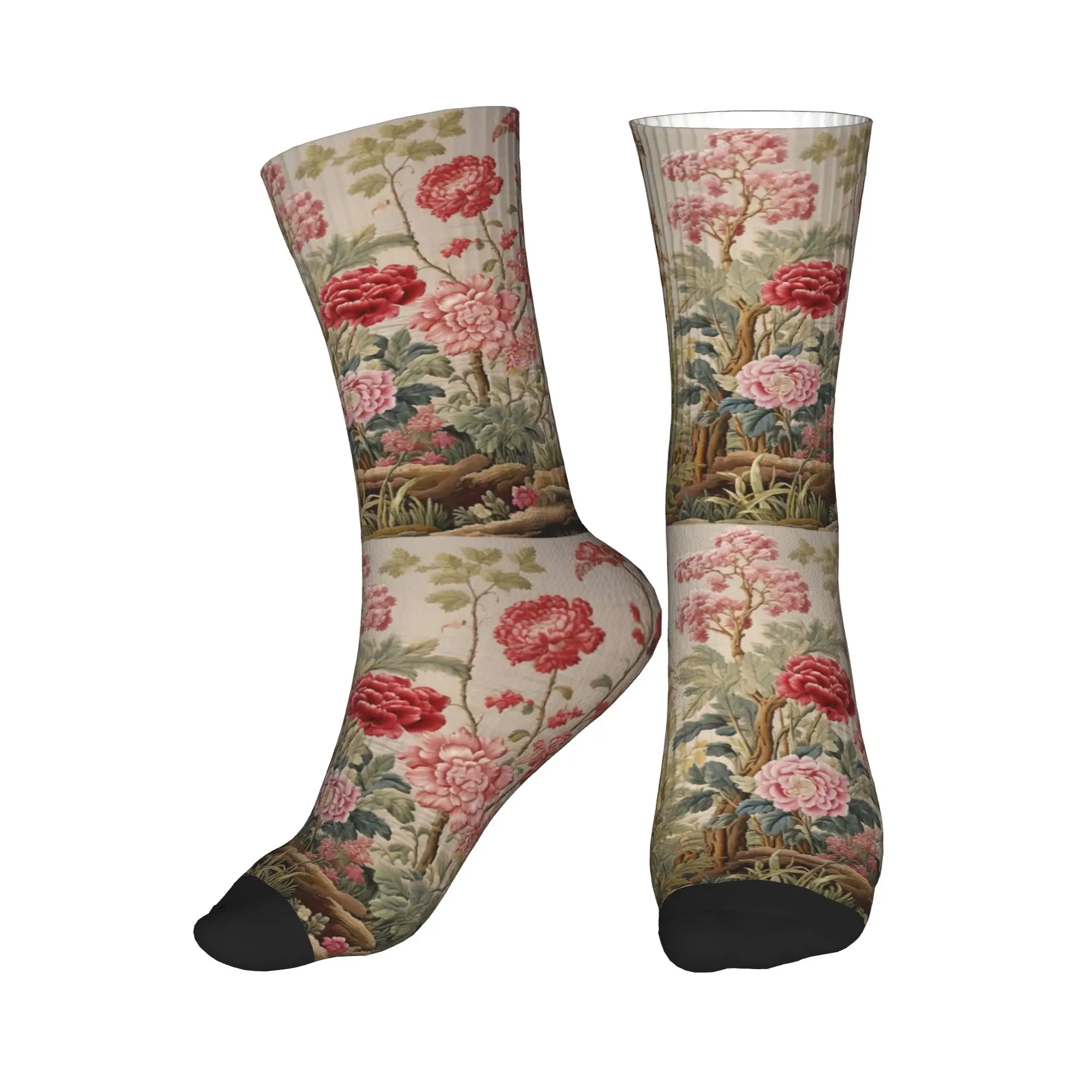 

All Seasons Rococo Style Luxury Floral Sport Middle Tube Socks Sweat Absorbing Crew Socks Casual Stockings for Men Women