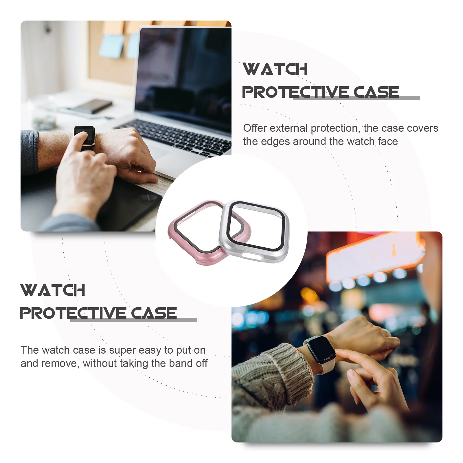 

2Pcs Protective Watch Case Hard Pc Shell Scratch Proof Screen Protector Tempered Glass Cover Smartwatch Edge Protection