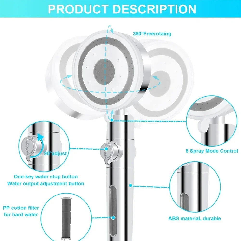 Bathroom Bathtub Bath Home Shower Head High Pressure Filter 5-speed Adjustable Shower Spray Replacement Parts Bathroom Supply