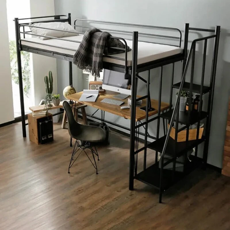 Small apartment multi-functional high and low  double bed bunk   adult student loft  per bed and lower empty