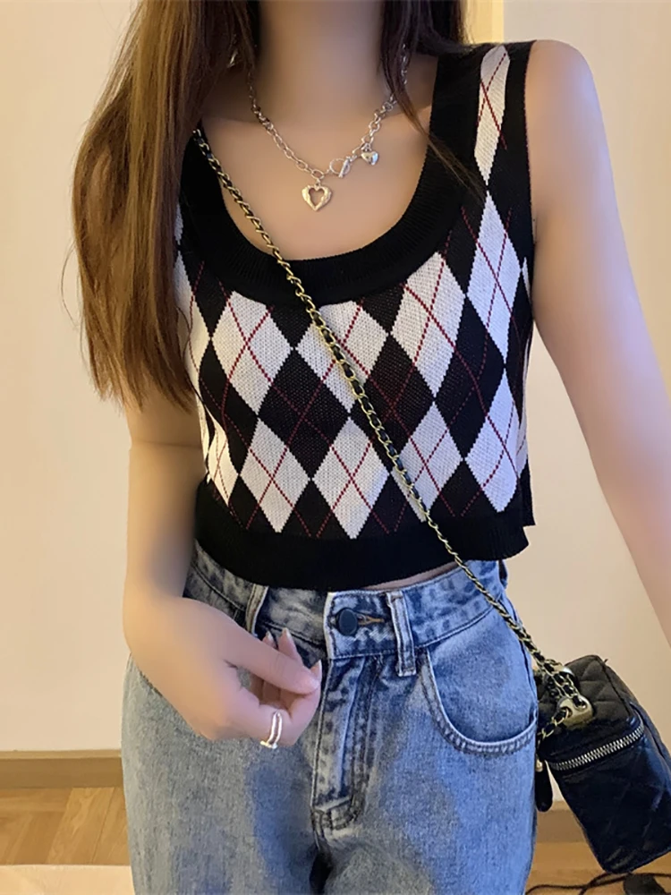 HELIAR Women Plaid Tank Tops Backless Cute Camis Female Crop Tops Knitted Tops Women Crop Tank Tops 2024 Summer