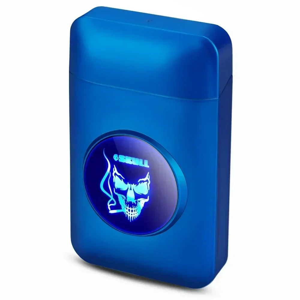 84mm Cigarette Storage Box 19pcs Capacity Cigarette Case Skull LED Display Resin Tobacco Holder Magnetic Flip for Men Gifts