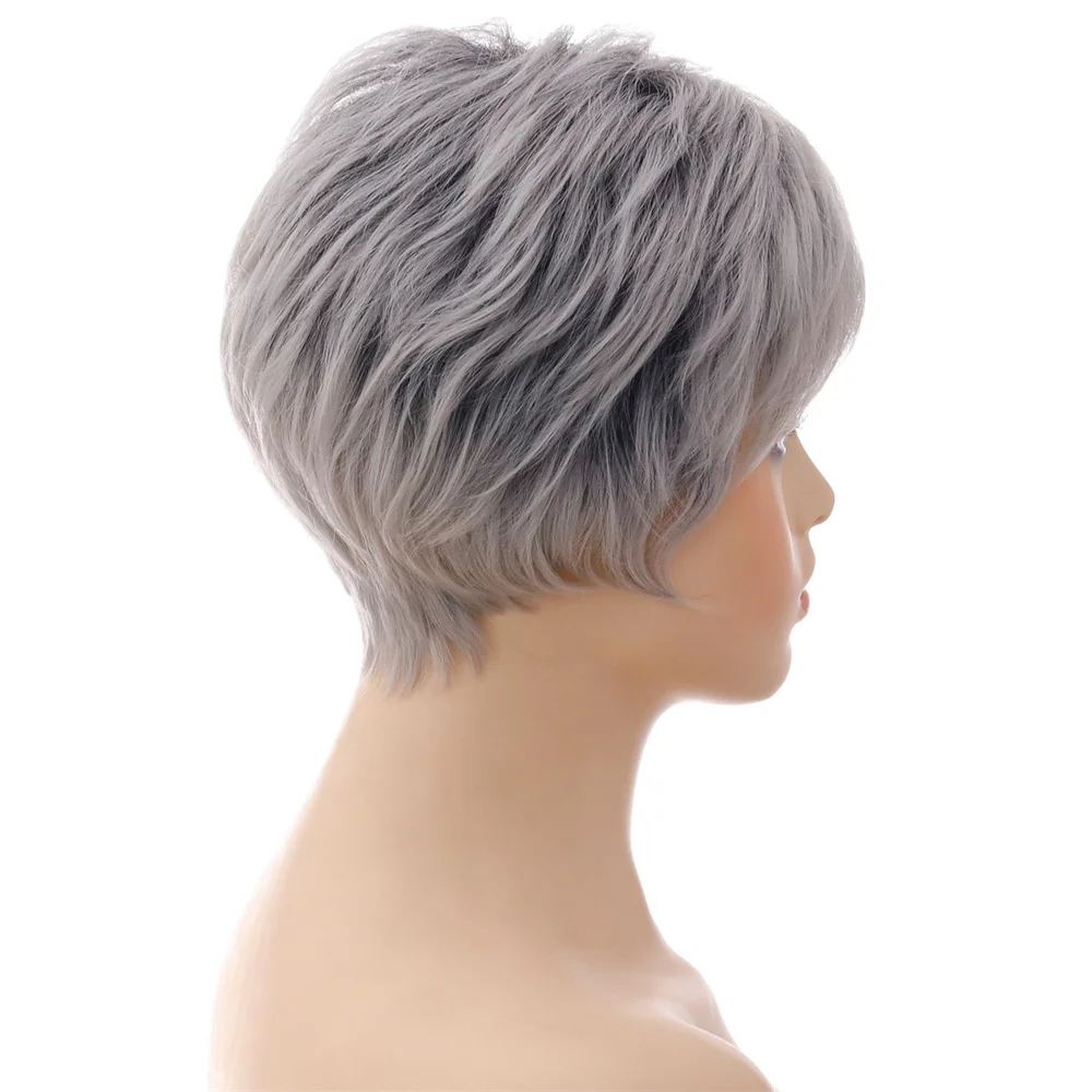 Short Wig European and American Women's Synthetic Hair Daily Use Fashion Mix Color Silver Gray Chemical Fiber Head Cover