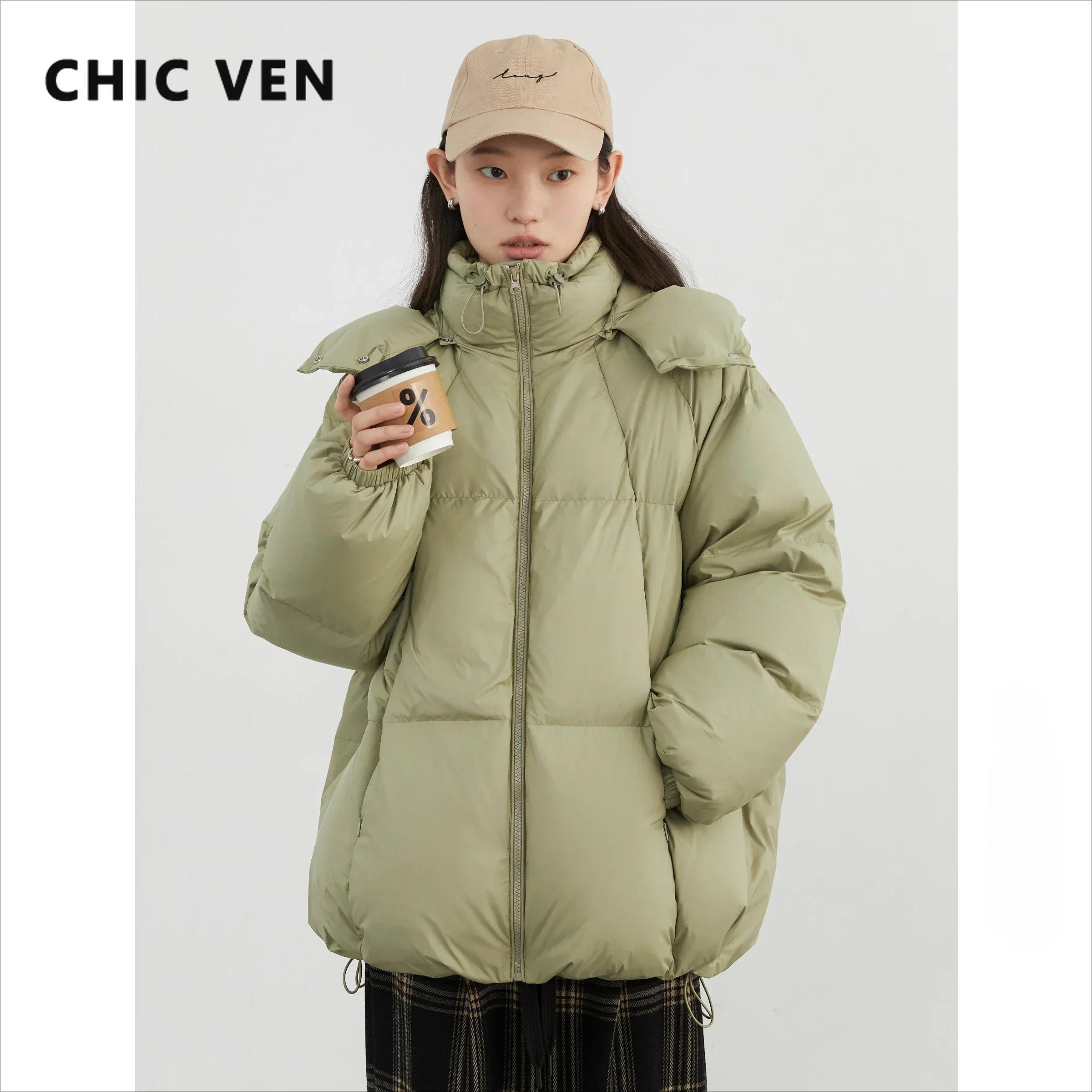CHIC VEN Women Down Coats Loose Solid Hooded 90 White Duck Down Female Down Jacket  Medium Long Warm Jacket Autumn Winter 2024
