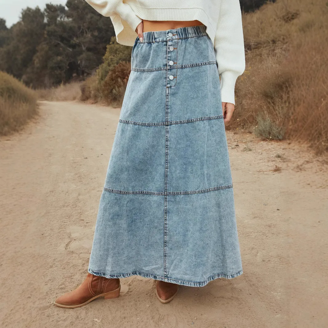 

25 Year New Bohemian A-Line Layered Patchwork Denim Skirt 8943