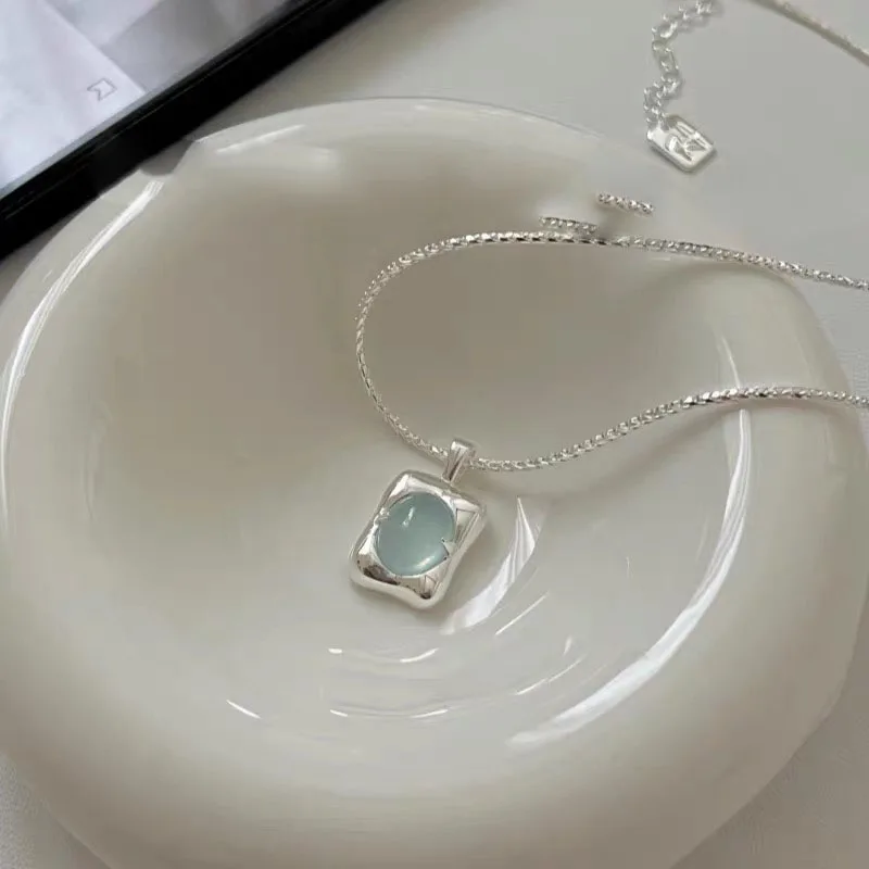 S925 Sterling Silber Halsketten für Frauen, Einfache Minimalistische Anhänger-Halsketten, Blaue Stein-Halskette, Geburtstagsgeschenk – Detail 3