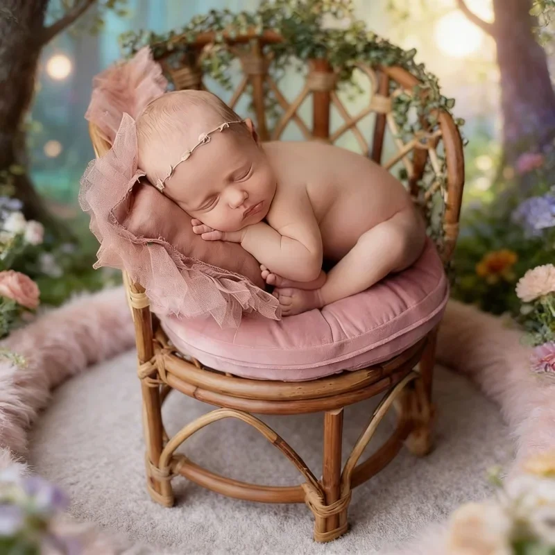 1pc Bamboo Bed Bench Rattan Basket Container Baby Photography Props Infant Posing Accessories For Baby Studio Shooting Supplies